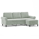 3-Seater Sofa with Footstool Light Grey 180 cm Velvet - Front View