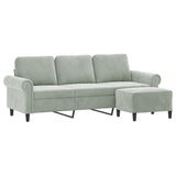 3-Seater Sofa with Footstool Light Grey 180 cm Velvet - Side View