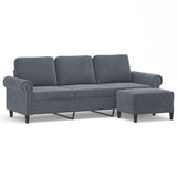 3-Seater Sofa with Footstool Dark Grey 180 cm Velvet - Front View