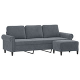 3-Seater Sofa with Footstool Dark Grey 180 cm Velvet - Side View