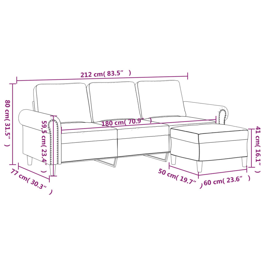 3-Seater Sofa with Footstool Dark Grey 180 cm Velvet