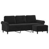 3-Seater Sofa with Footstool Black 180 cm Velvet - Side View
