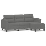 3-Seater Sofa with Footstool Dark Grey 180 cm Microfibre Fabric