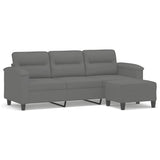 3-Seater Sofa with Footstool Dark Grey 180 cm Microfibre Fabric - Front View