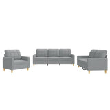 3 Piece Sofa Set with Cushions Light Grey Fabric - Front View