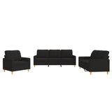 3 Piece Sofa Set with Cushions Black Fabric - Front View