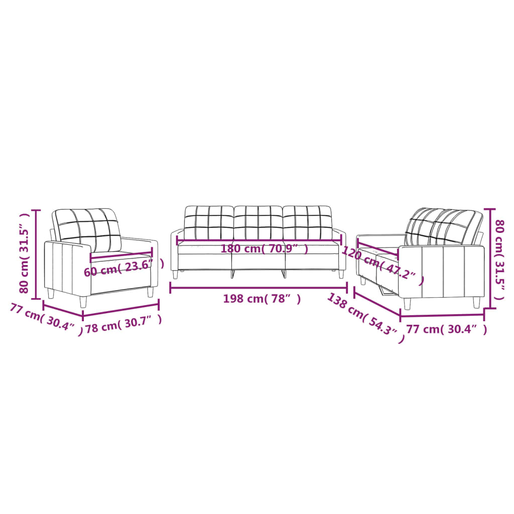 3 Piece Sofa Set with Cushions Black Fabric