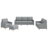 4 Piece Sofa Set with Cushions Light Grey Fabric - Front View