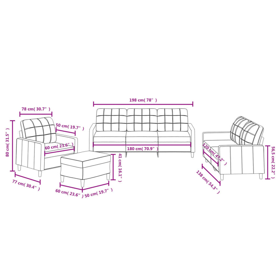 4 Piece Sofa Set with Cushions Light Grey Fabric