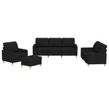 4 Piece Sofa Set with Cushions Black Fabric - Front View