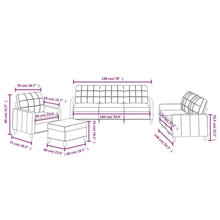 4 Piece Sofa Set with Cushions Black Fabric