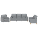 3 Piece Sofa Set with Pillows Light Grey Fabric - Front View
