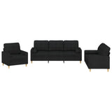 3 Piece Sofa Set with Pillows Black Fabric - Front View