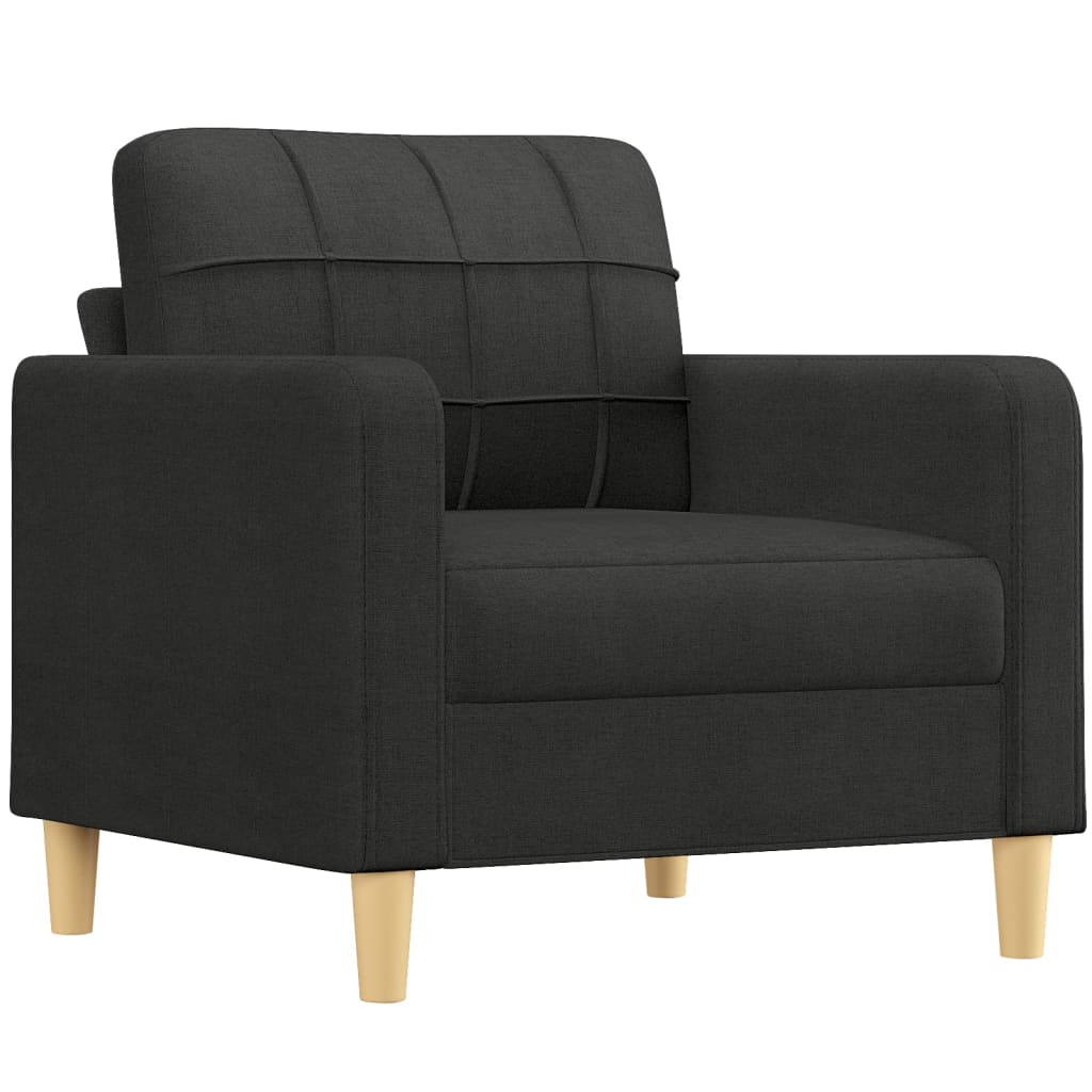 3 Piece Sofa Set with Pillows Black Fabric