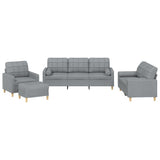 4 Piece Sofa Set with Pillows Light Grey Fabric - Front View
