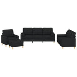 4 Piece Sofa Set with Pillows Black Fabric - Front View