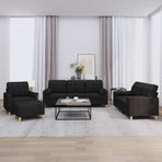 4 Piece Sofa Set with Pillows Black Fabric
