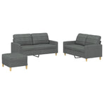 3 Piece Sofa Set with Cushions Dark Grey Fabric