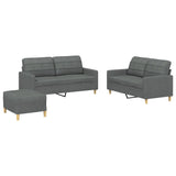 3 Piece Sofa Set with Cushions Dark Grey Fabric - Front View