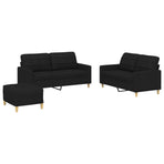 3 Piece Sofa Set with Cushions Black Fabric