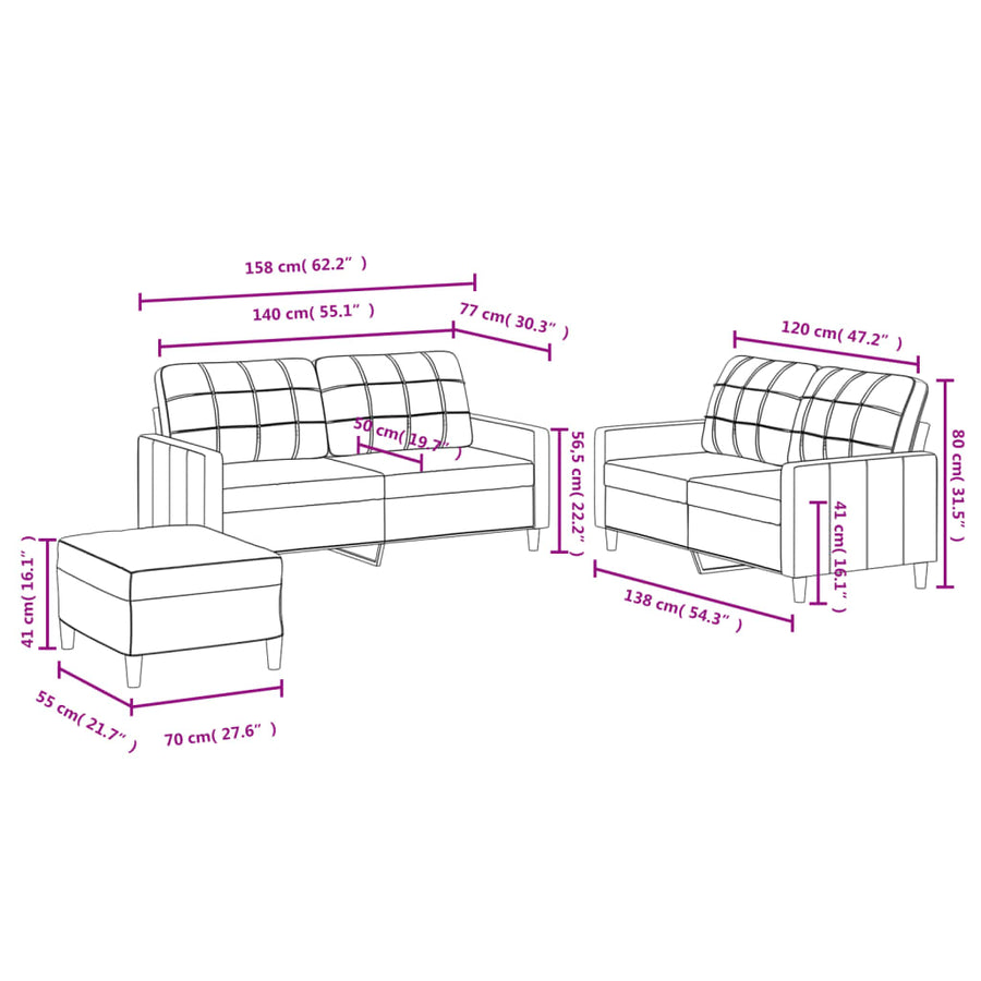 3 Piece Sofa Set with Cushions Black Fabric