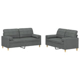 2 Piece Sofa Set with Pillows Dark Grey Fabric - Front View