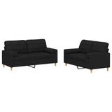 2 Piece Sofa Set with Pillows Black Fabric - Front View