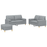 3 Piece Sofa Set with Pillows Light Grey Fabric - Front View