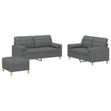 3 Piece Sofa Set with Pillows Dark Grey Fabric - Front View