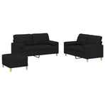 3 Piece Sofa Set with Pillows Black Fabric