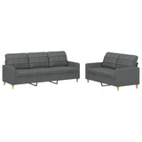 2 Piece Sofa Set with Cushions Dark Grey Fabric - Front View