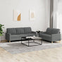 2 Piece Sofa Set with Cushions Dark Grey Fabric