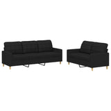 2 Piece Sofa Set with Cushions Black Fabric - Front View