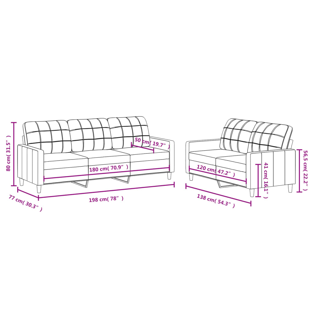 2 Piece Sofa Set with Cushions Black Fabric