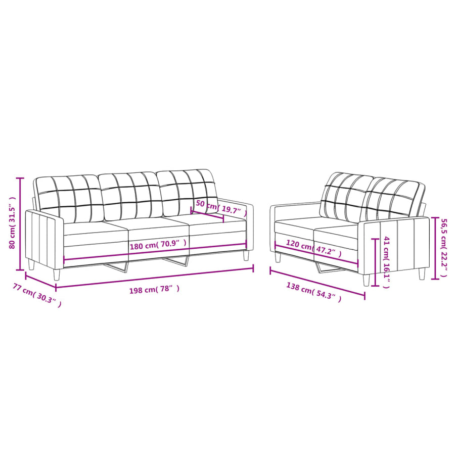 2 Piece Sofa Set with Cushions Black Fabric