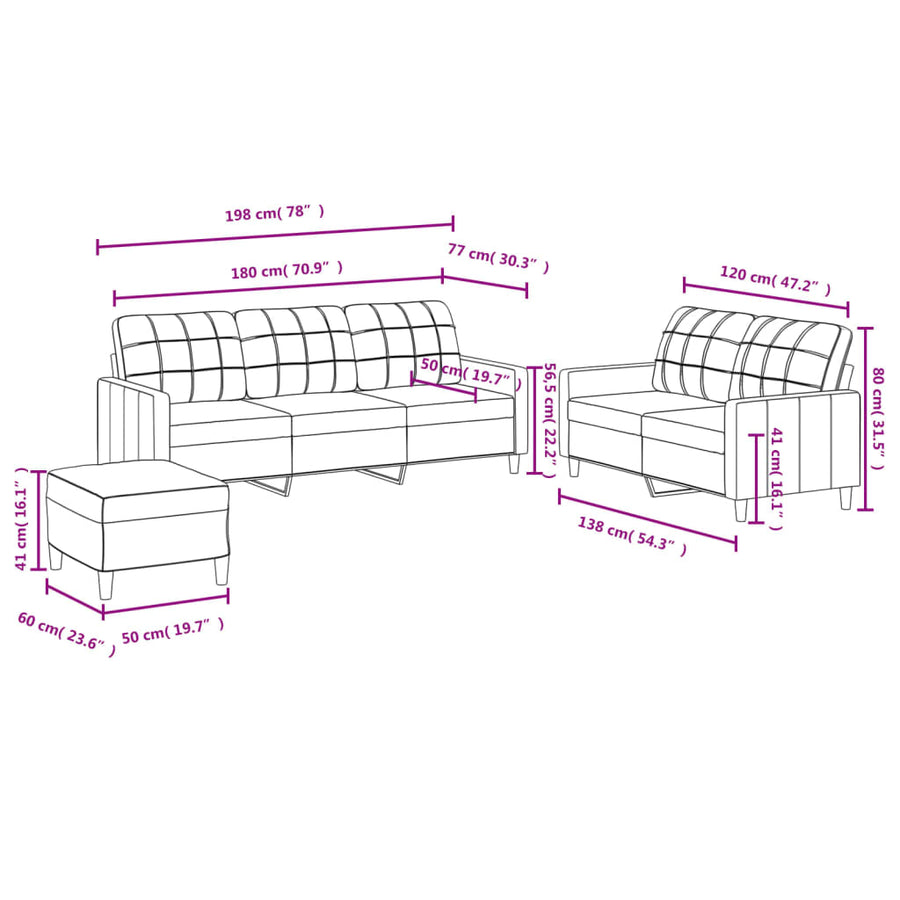 3 Piece Sofa Set with Cushions Black Fabric