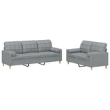 2 Piece Sofa Set with Pillows Light Grey Fabric - Front View