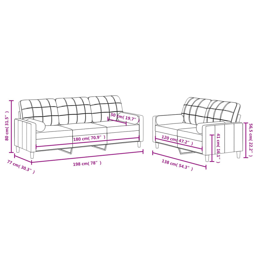2 Piece Sofa Set with Pillows Black Fabric