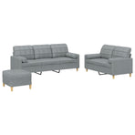 3 Piece Sofa Set with Pillows Light Grey Fabric