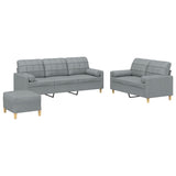 3 Piece Sofa Set with Pillows Light Grey Fabric - Front View