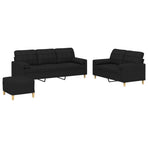 3 Piece Sofa Set with Pillows Black Fabric