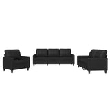 3 Piece Sofa Set with Cushions Black Faux Leather - Front View