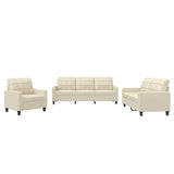 3 Piece Sofa Set with Cushions Cream Faux Leather - Front View
