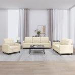 3 Piece Sofa Set with Cushions Cream Faux Leather