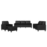 4 Piece Sofa Set with Cushions Black Faux Leather - Front View