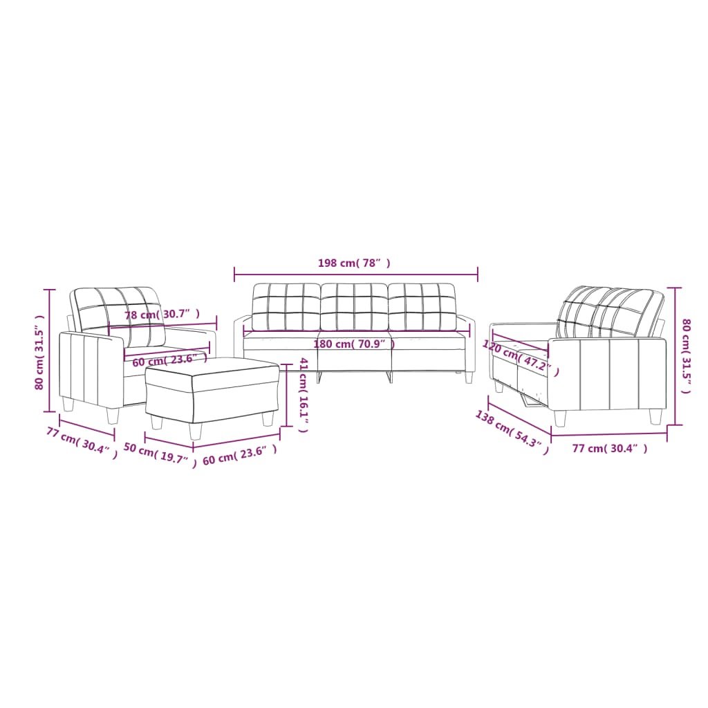 4 Piece Sofa Set with Cushions Grey Faux Leather