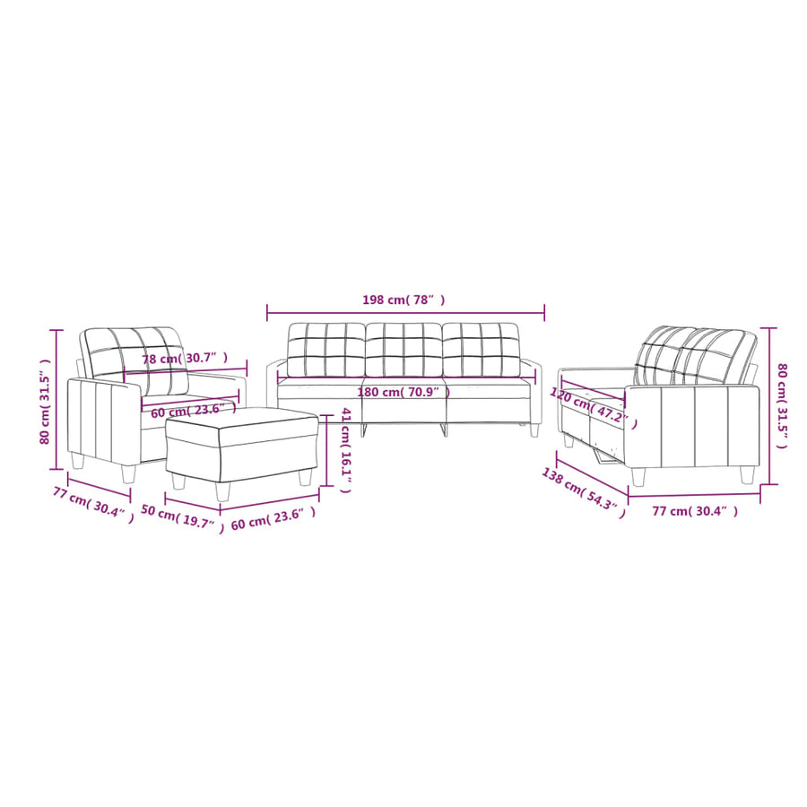 4 Piece Sofa Set with Cushions Grey Faux Leather