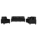 3 Piece Sofa Set with Pillows Black Faux Leather - Front View
