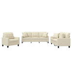 3 Piece Sofa Set with Pillows Cream Faux Leather
