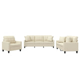 3 Piece Sofa Set with Pillows Cream Faux Leather - Front View